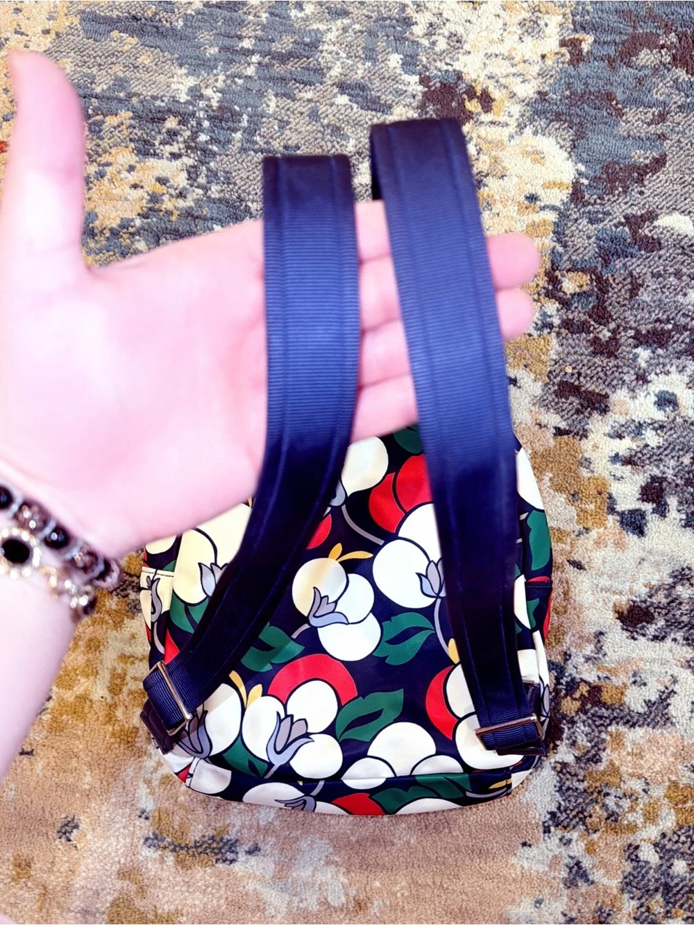 kate spade navy floral backpack with matching wallet set